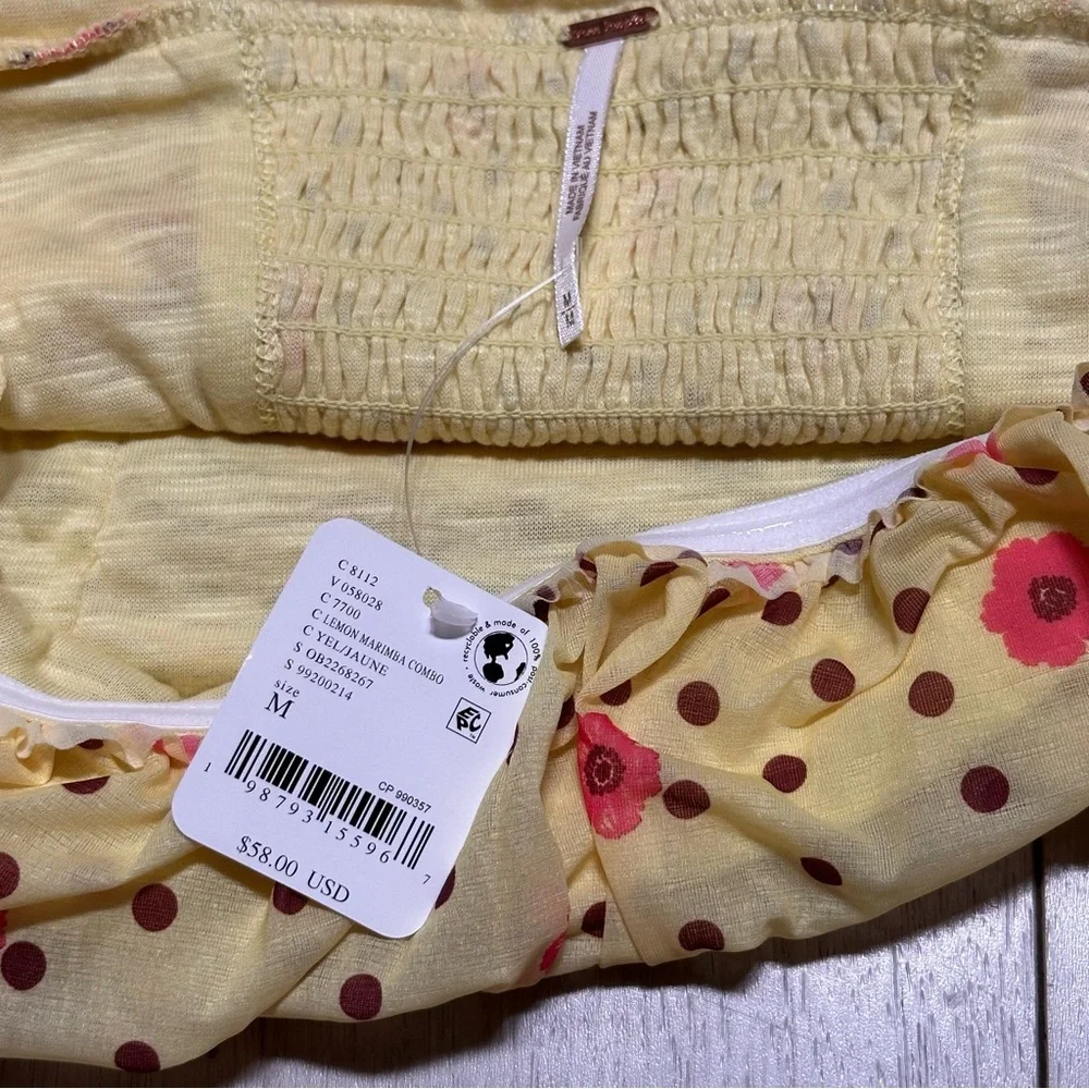 New With Tags Free People Yellow Ruffled Floral Polka Dot Crop Top